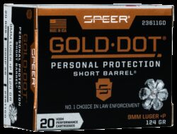 SPEER GOLD DOT 9mm Luger +P 124gr HP SHORT BARREL (VE 20)